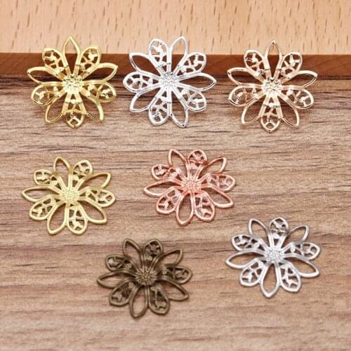 19mm Vintage Brass Hollow Filigree Flower Charms Metal Connectors Links Finding Hair Sticks Settings DIY Jewelry Accessories