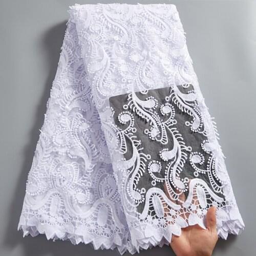 African Lace Fabric 2021 White French Sequins Tulle 3D Flowers Sewing Embroidery Fabrics 5 Yards Dresses For Women Wedding A2532