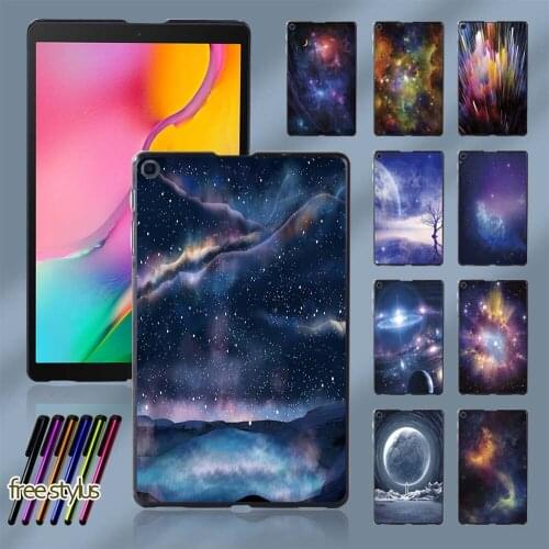 Case for Samsung Galaxy Tab A 10.1 2019 T510 T515 Space Pattern Durable Tablet Plastic Hard Protective Back Cover + Free Stylus