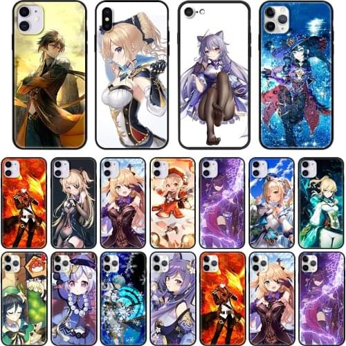 Phone Case for iPhone 12 Pro Max for iPhone 11 Pro 7 8 XR XS MAX 7 8 Plus SE 2020 Black Shell Cover Genshin impact Cute