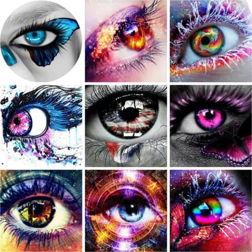 Huacan 5d Diy Diamond Painting Eye Cross Stitch Wall Decoration Diamond Embroidery Butterfly Mosaic Portrait Gift For Women