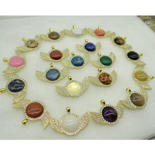 8PC Natural Stone Quartz Crystal lapis Opal aventurine Round Shaped Pendant Diy Jewelry Making necklace for woman man