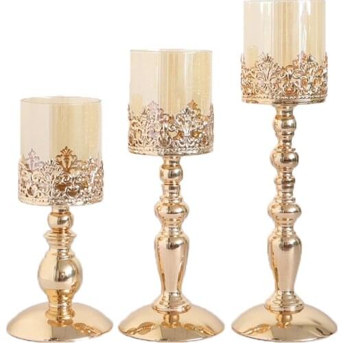 Creative home decoration electroplated iron candlestick vintage wedding props candle glass candlestick gift