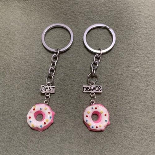 Creative Resin Pink Ice Cream Donuts Key Chains BFF Friendship Children Best Friends Key Ring Best Gift For Friends Girls Boys