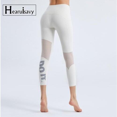 Summer New Tight Yoga Pants Female Mesh Stitching Pilates Leggings Letter Printing Elastic Thin Running Fitness Leggings Women