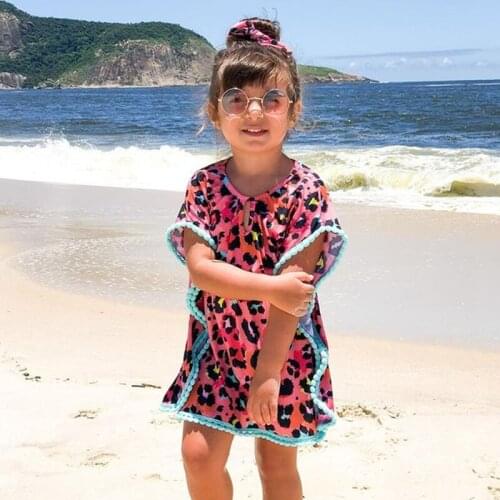 Summer Girls Beach Dress Casual Loose Style Dresses Round Collar Short Batwing Sleeves Sundress Beachwear Bikini Cover-ups