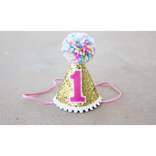 Girls First Birthday Mini Gold Glitter Party Hat Girls 1st Birthday Hat Newborn Birthday Hat Donut Party