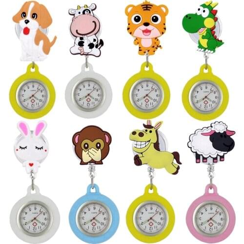 Cartoon nurse doctor Retractable silicone lovely animal zodiac pocket watches colourful gift for hospital medical office clock