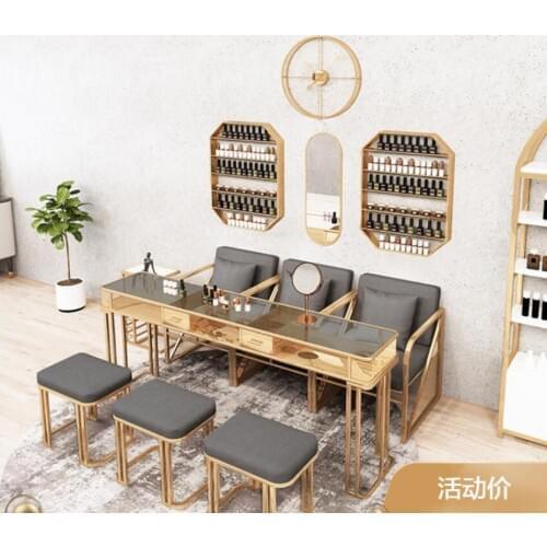 Manicure table and chair set set set, iron manicure table, marble glass surface, single person, double person and three person