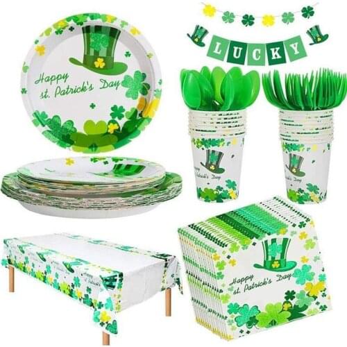 St. Patricks Day Plates Set Party Supplies Shamrocks Napkins Cups Saint Patrick and Irish Parties Serves 16 People DEC632