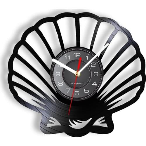 Sea Shell Laser Cut Vinyl Record Wall Clock Nautical Home Decor Coastal Vinyl Album Artwork Beach House Decorative Clock Watch