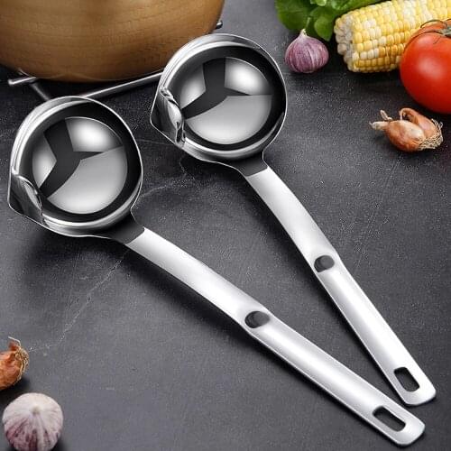 Stainless Steel Oil Scoop Filter Grease Spoon Colander Spoon Soup Oil Separation Cooking Colander Tools Kitchen Gadgets Ladle
