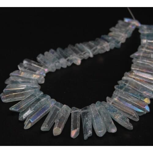 15.5"strand Polished Light Blue AB Raw Crystal Quartz Top Drilled Point Beads,Crystal Stick Graduated Pendants Jewelry Making