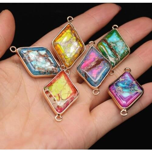 New Style Natural Stone Connector Rhombus Emperor Stone Connector For Jewelry Making DIY Necklace Bracelet Anklet Accessory