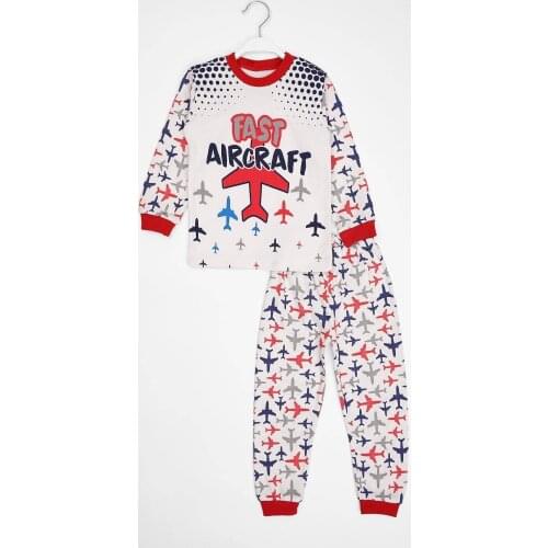 Male Child Sleepwear Set Airplane Printed 4-6 Age