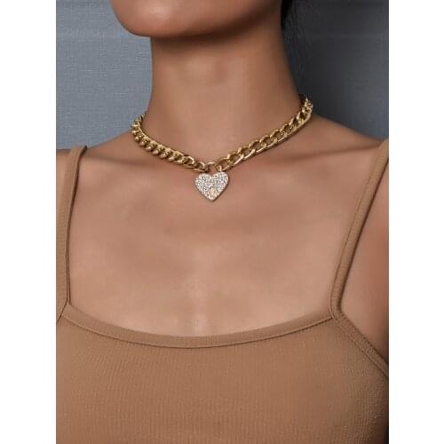 Necklace Metal Heart Popular Vintage Fashion New Personality Full Diamond Love Pendant Necklace Jewelry Necklaces For Women