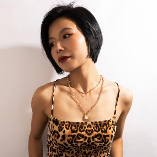 Tocona Classical Lock Pendant Necklace for Women Lovely Heart Multilayer Geometric Clavicle Chain Jewelry Accessories 17504