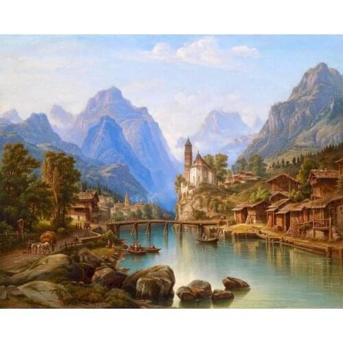 Landscape Painting By Number On Canvas With Frame For Adults Kit Pictures Drawing Acrylic Paint Coloring By Numbers Decoration