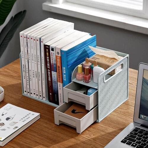 Plastic Desktop Shelf Storage Rack with Drawer Table Shelves Stationery Organizer Book Shelf Holder Bookends Home Decoration