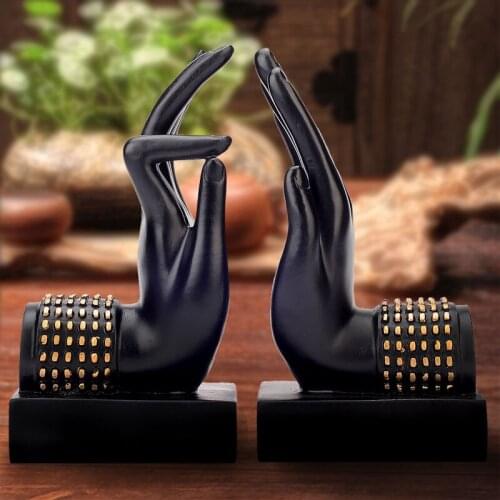 New Handmade Black Creative Vintage Buddha Hand Decorative Book Ends Bookends Book Holder Crafts Ornaments Home Decoration L3268