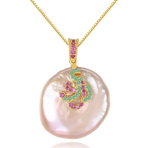 MetJakt S925 Sterling Silver Micro-Inlaid 3A Zircon Baroque Pearl Pendant Fashion All-match Womens Necklace