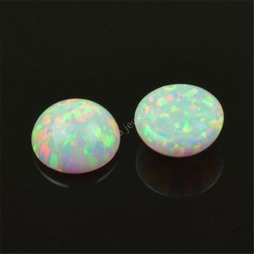 Popular Round Cabochon Flat back 5mm to 10mm white loose fire opal stones high quality synthetic gemstone for jewelry making