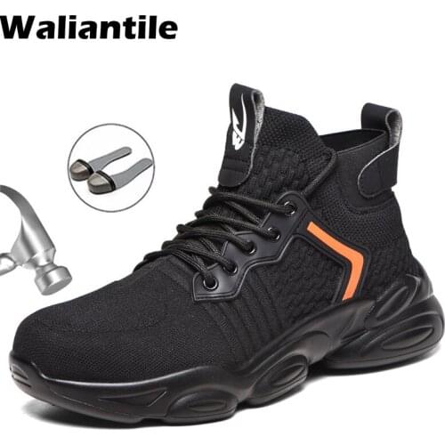 Waliantile Safety Work Boots Shoes For Men Male Anti-smashing Steel Toe Cap Working Shoes Construction Safety Work Sneakers 48