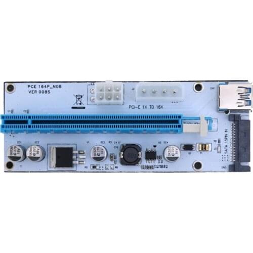 Riser Card VER008S 3 in 1 Molex 4Pin SATA 6PIN PCIE PCI-E Express Adapter 1X 16X USB3.0 Extender Mining Miner