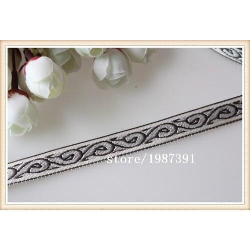 Wide 1.2cm 20yards/lot Polyester Woven Jacquard Ribbon gray background sliver geometric pattern LS-8698