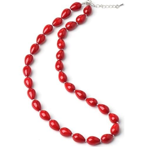 Water droplet shaped add a Deep red color Small and Exquisite 9*13 MM Chic Synthesis red coral Necklace