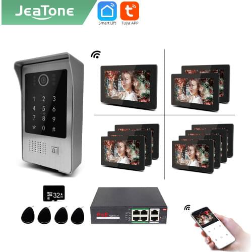 Jeatone WIFI Tuya IP Video intercom for Apartment SET Wireless call 7 Inch Wired Doorbell Camera 1.0M Password/RFIC Unlock POE