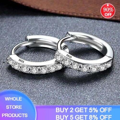 YANHUI 925 Sterling Silver Round Circle Earrings for Women Zircon Hoop Earrings Original 925 Silver Jewelry Gifts