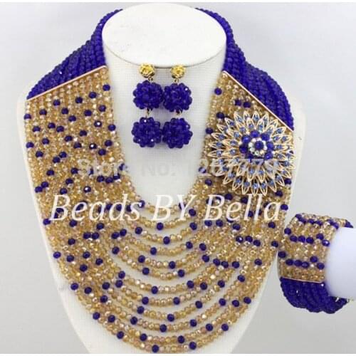 12 Rows Blue&Champagne Bridal Jewelry Latest Fashion Jewelry Set Fashionable Necklace Bracelet Earrings Free Shipping ABS391