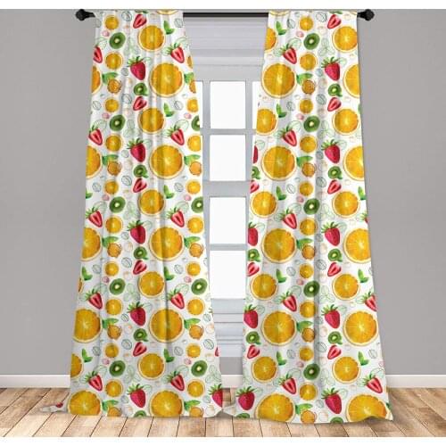 Fruits Curtains Citrus Kiwi Lemon Leaves Apricot Watermelon Fresh Exotic Kitchen Window Treatments for Living Room Bedroom