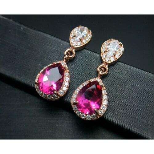 Uloveido Teardrop Red Topaz Gemstone Stud Earrings for Women, 925 Sterling Silver Anniversary Pink Earrings for Women 20% FR145