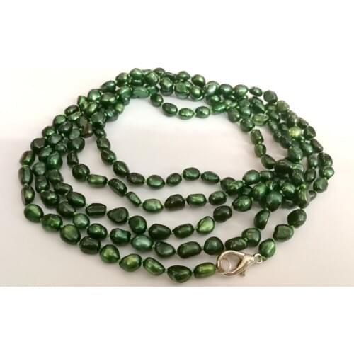 Women Jewelry 160cm 65'' necklace 10mm Dark Green pearl baroque pearl handmade Real cultured freshwater pearl gift