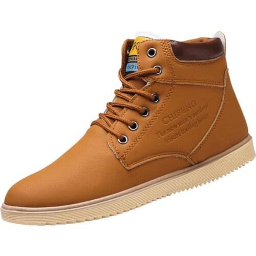 Winter Men Boots PU Outdoor Snow Ankle Boots Male Lace Up Anti-slip Booties British Sneakers Plus Size Zapatos De Hombre 2019