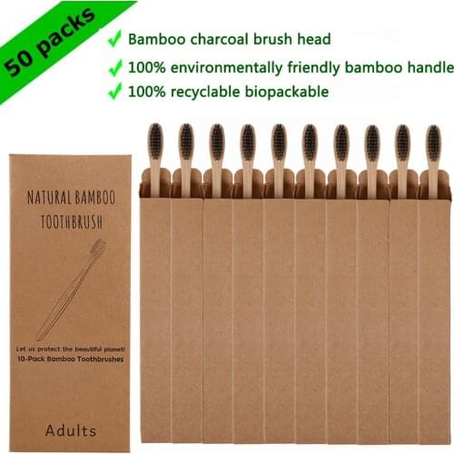 Natural Bamboo Toothbrush 50 Pack Wood Toothbrushes Soft Bristles Capitellum Fiber Teeth brush Eco-Friendly Oral Care wholesale