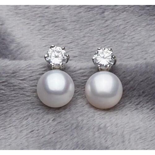 1Pair Pretty Natural 8-9mm Cultured Pearl Silver Stud Earrings