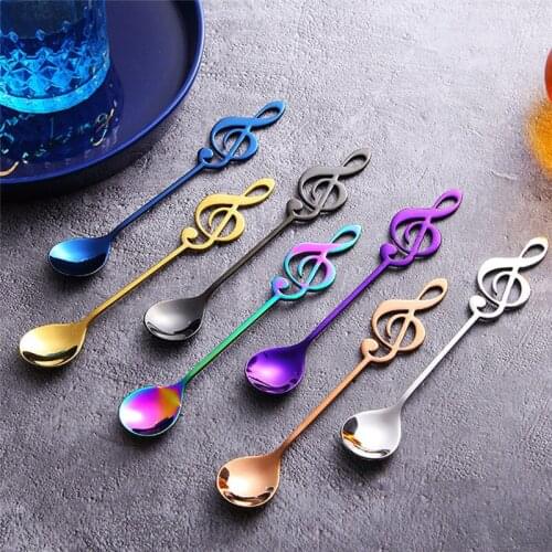 1pcs Stirring Coffee Spoon Stainless Steel Flatware Tea Spoons For Milk Ice Cream Candy Tea Color spoon with Creative Music Note