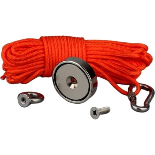 180Kg Magnet Power Strong Neodymium Permanet N52 Magnet 60mm Fishing Magnets Super Imanes with 20m Rope Magnetic Material Base