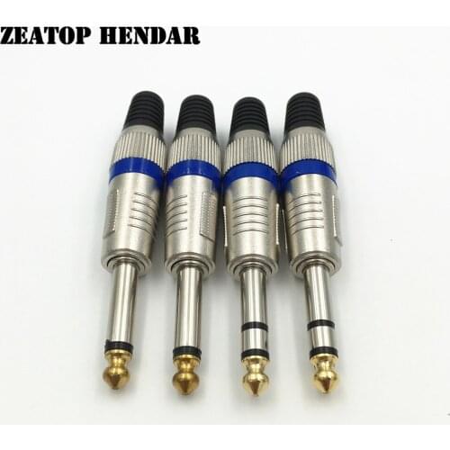 20Pcs 6.35mm 2 3 Pin Mono Stereo Male Jack 6.35 Audio Connector 6.5 Amplifier Microphone TRS with Gold Tip Speaker Plug Welding