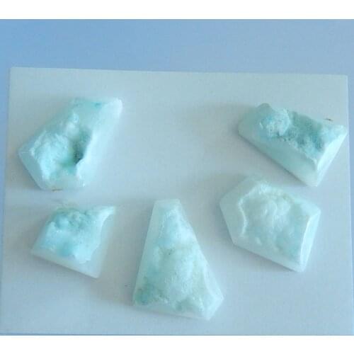 5 PCS Druzy Hemimorphite Cabochons,28.45g(28x20x11/31x24x11mm)