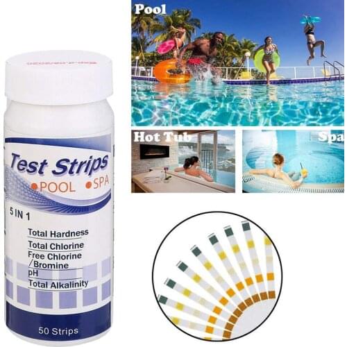 50pcs/Bottle 5 in 1 Multipurpose Chlorine PH Test Strips SPA Swimming Pool Water Tester Paper PH Cyanuric Bromine Pool Tools