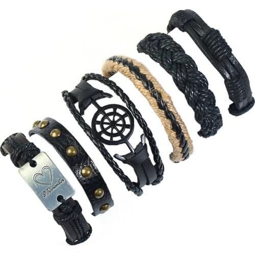 6pcs/set European and American vintage woven multi-layer cowhide bracelet cross-border source of mens combination suit leather