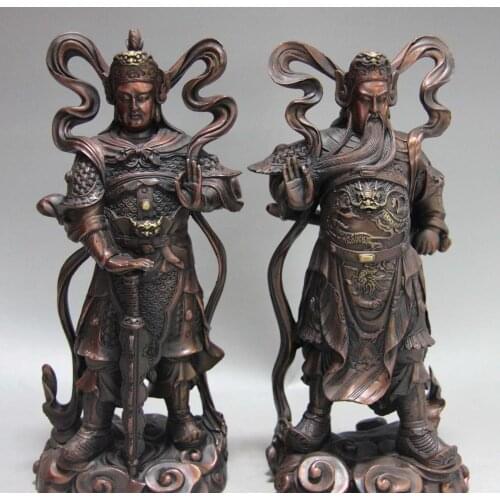 Free shipping 10 China Red Bronze Copper Dragon Guan Gong Guan Yu Lion Wei Tuo Warrior Statue