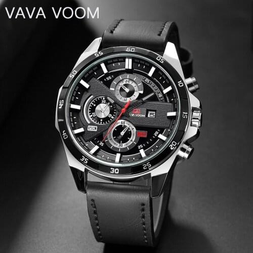 VAVA VOOM Men Quartz Wristwatches Male Clock Top Brand Luxury Reloj Hombres Leather Wrist Watches with Calendar Mens watch
