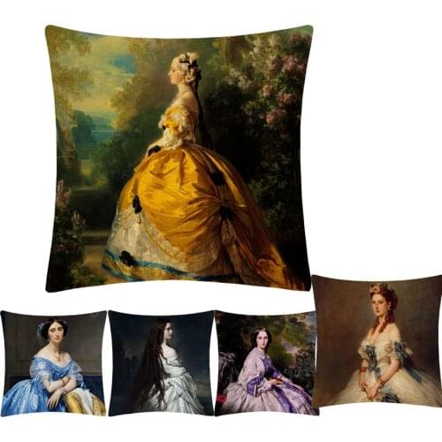 Franz Xaver Winterhalter Rococo Royal Court Princess Queen Sofa Pillow Case Beautiful Lady Portrait Painting Cushion Cover