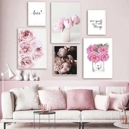 Nordic Style Decorative Canvas Painting Pink Peony Flower Poster Art Picture Printing Love Wall Bedroom Home Decoration Picture