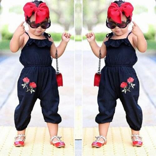 Kids Girls Strap Sleeveless Romper Baby Jumpsuit Flower Outfits Clothes For Girl Baby Clothing Bodysuits One-Pieces Rompers